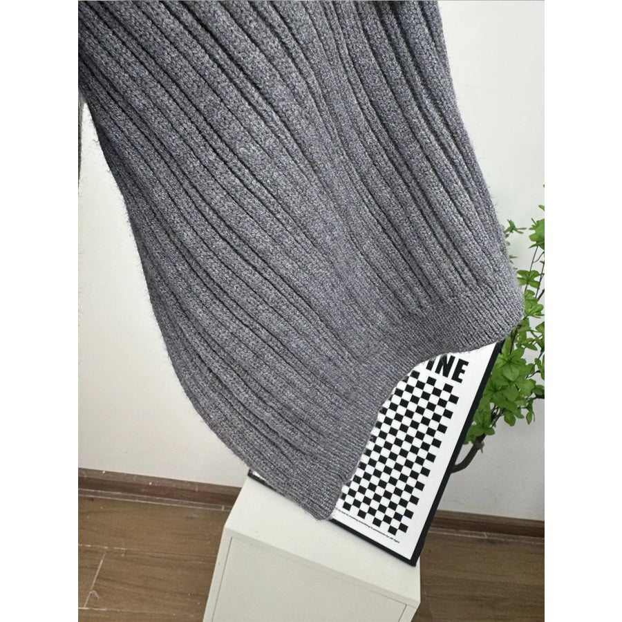3-Piece Crew Neck Ribbed Sweater and Wide-Leg Pants Set with Scarf Apparel and Accessories