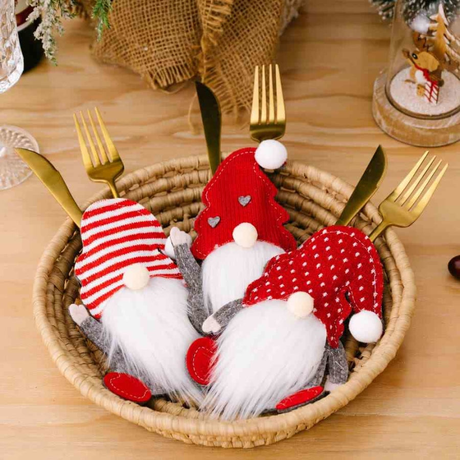 3-Piece Faceless Gnome Cutlery Holders Red / One Size