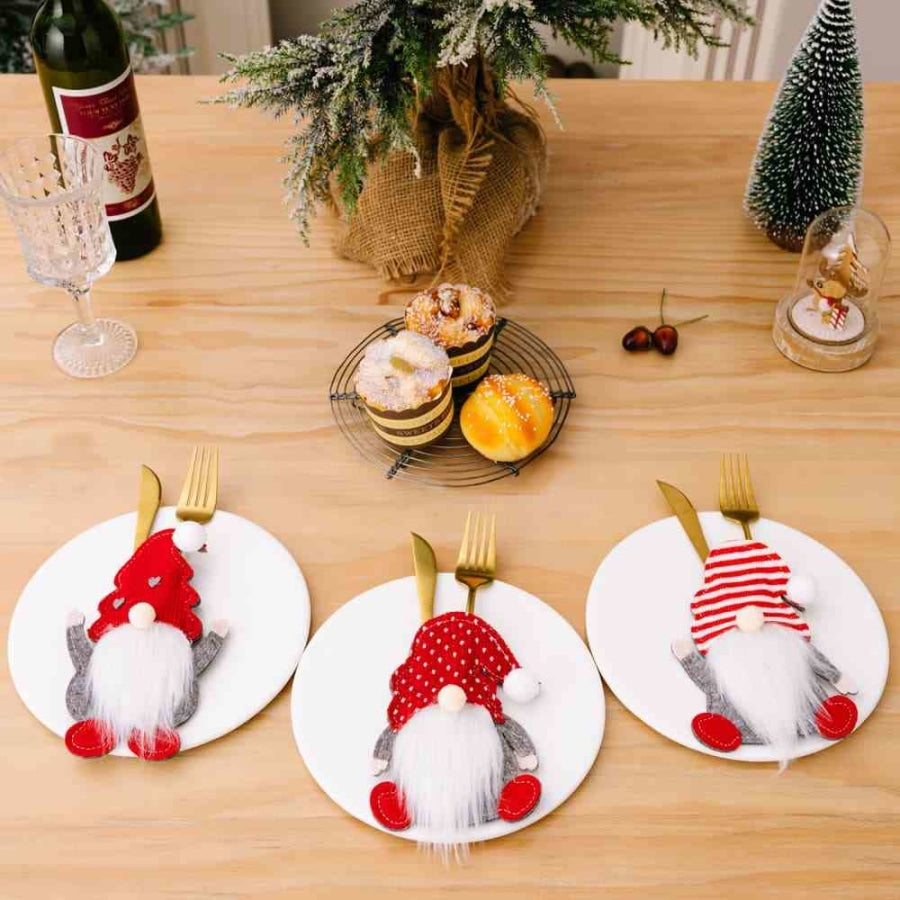 3-Piece Faceless Gnome Cutlery Holders Red / One Size