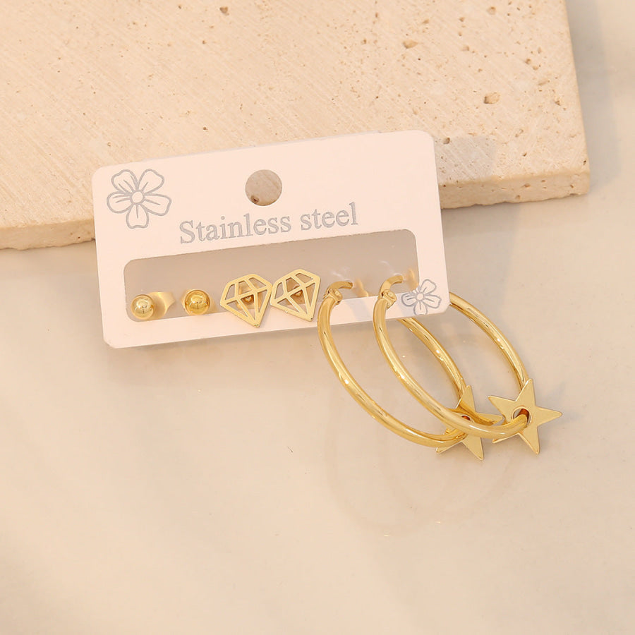 3 Piece Gold-Plated Stainless Steel Earrings Style B / One Size Apparel and Accessories