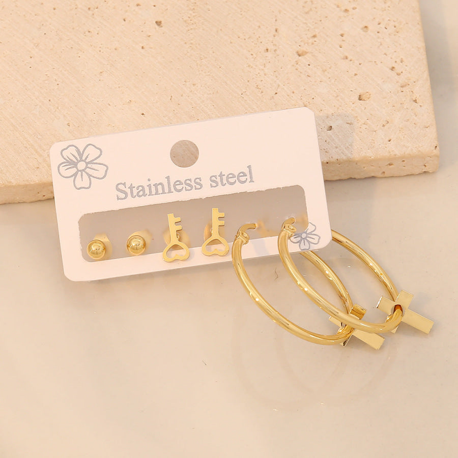 3 Piece Gold-Plated Stainless Steel Earrings Style C / One Size Apparel and Accessories