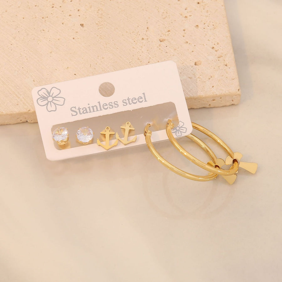 3 Piece Gold-Plated Stainless Steel Earrings Style F / One Size Apparel and Accessories