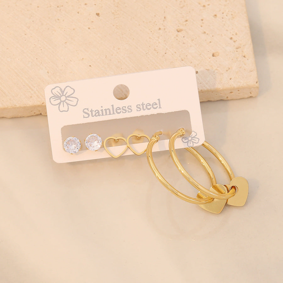 3 Piece Gold-Plated Stainless Steel Earrings Style H / One Size Apparel and Accessories