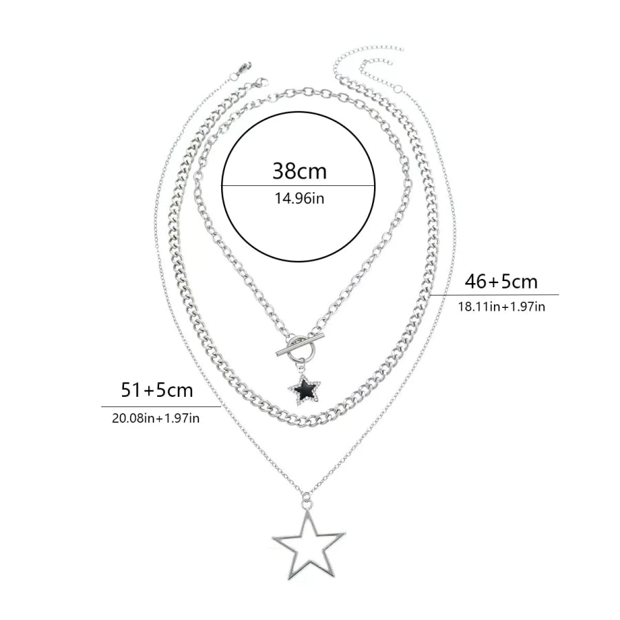 3-Piece Layered Star Pendant Necklace Silver / onesize Apparel and Accessories