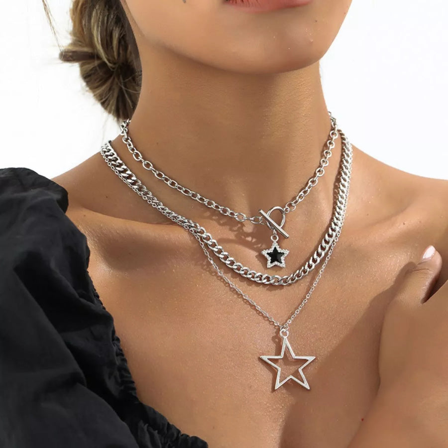 3-Piece Layered Star Pendant Necklace Silver / onesize Apparel and Accessories