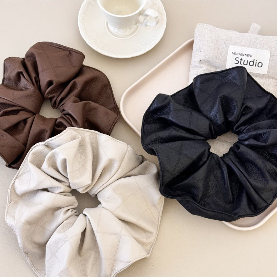 3-Piece PU Leather Elastic Hair Scrunchy Multi / One Size Apparel and Accessories