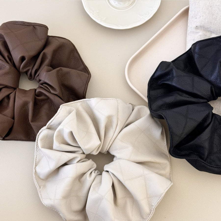 3-Piece PU Leather Elastic Hair Scrunchy Multi / One Size Apparel and Accessories