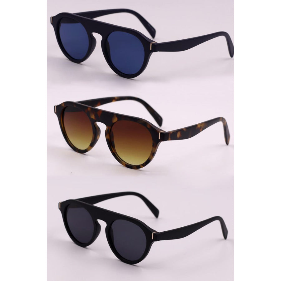 3-Piece Round Polycarbonate Full Rim Sunglasses Royal Blue/Camel/Dusty Blue / One Size