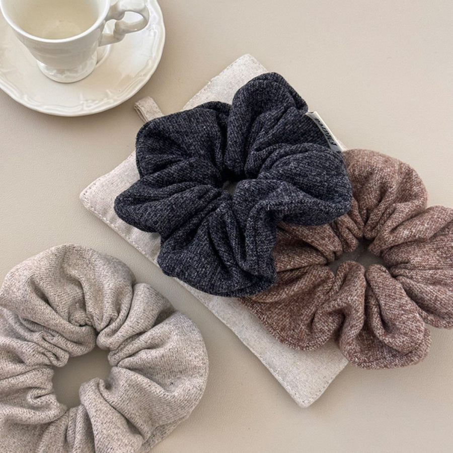 3-Piece Ruched Heathered Elastic Hair Scrunchy Style A / One Size Apparel and Accessories