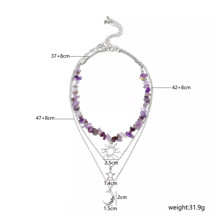 3 Piece Sun Moon Star Pendant Necklace Lavender / onesize Apparel and Accessories