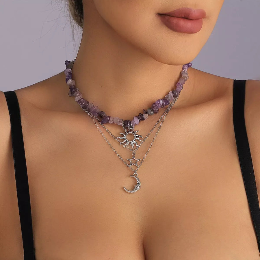 3 Piece Sun Moon Star Pendant Necklace Lavender / onesize Apparel and Accessories
