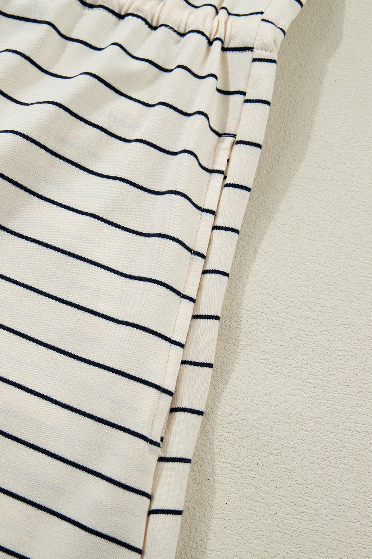 Beige Stripe Drawstring Tunic Tank Mini Dress with Pockets