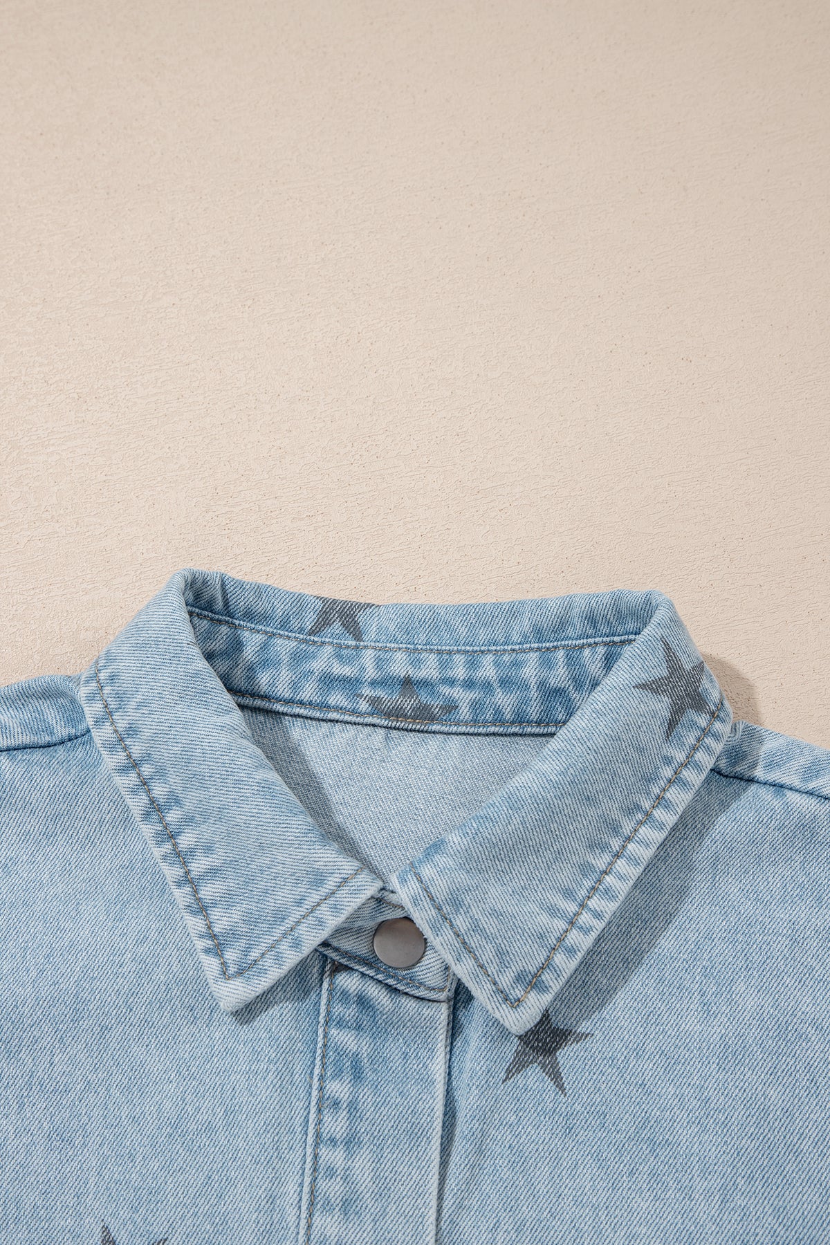 Sky Blue Stars Pattern Long Sleeve Shirt Collar Denim Jacket