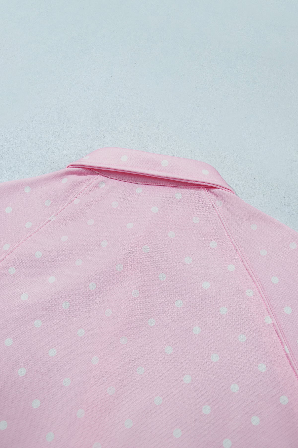 Blue Polka Dot Print Metal Button Collar Casual Pullover Sweatshirt