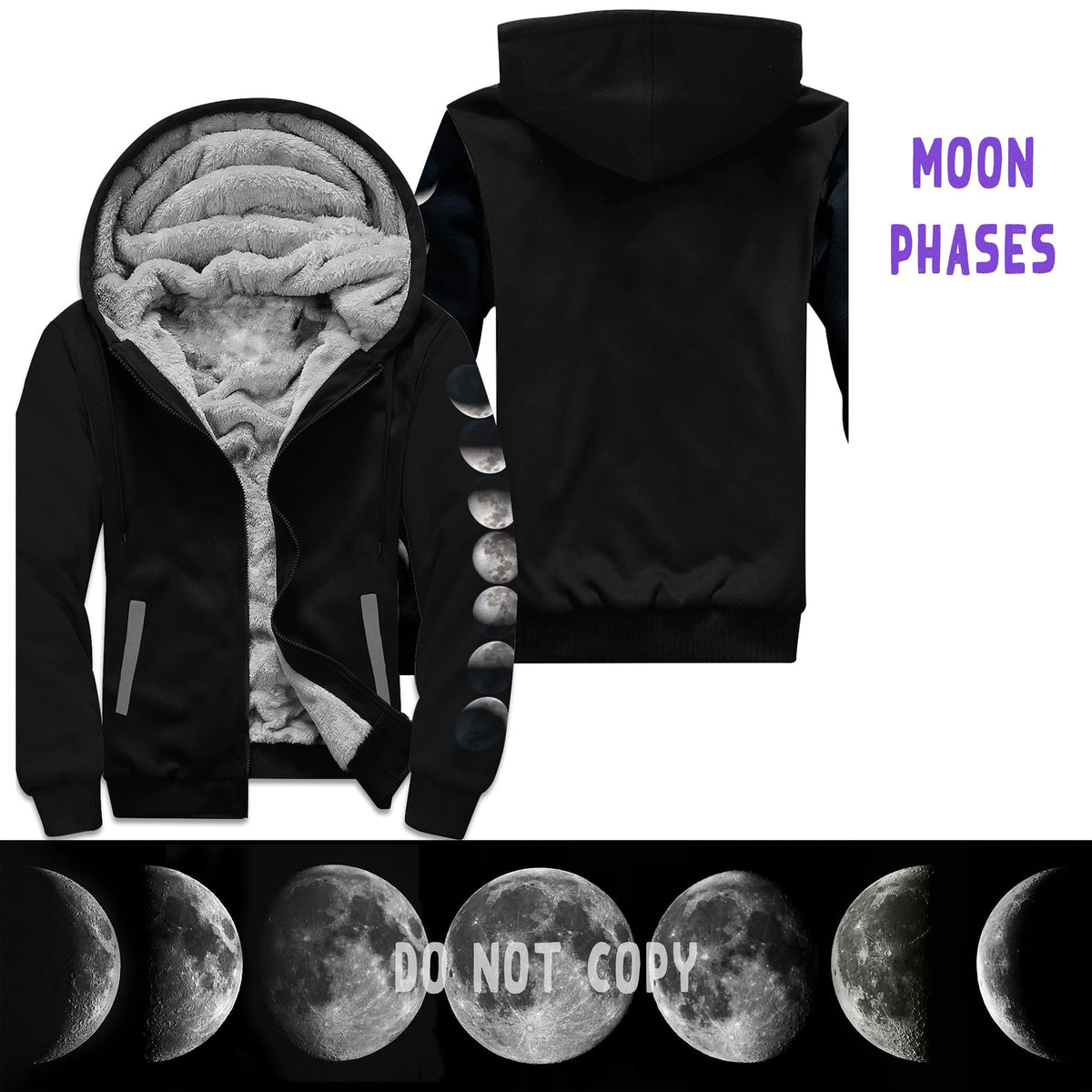 Preorder Custom Zip Hoodie Jacket - Moon Phases - Closes 1 Dec - ETA early Mar 2025