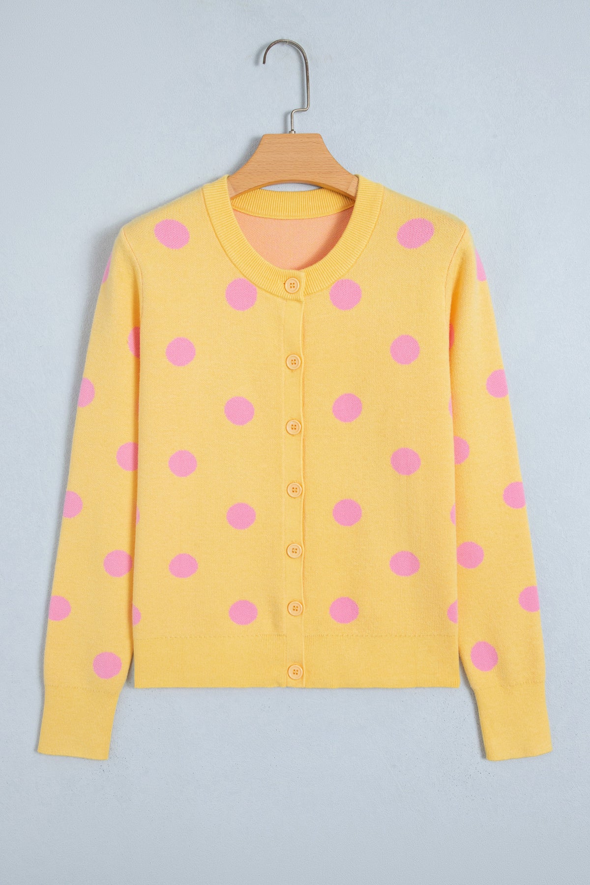 Fiery Red Casual Polka Dot Button Front Long Sleeve Sweater Cardigan