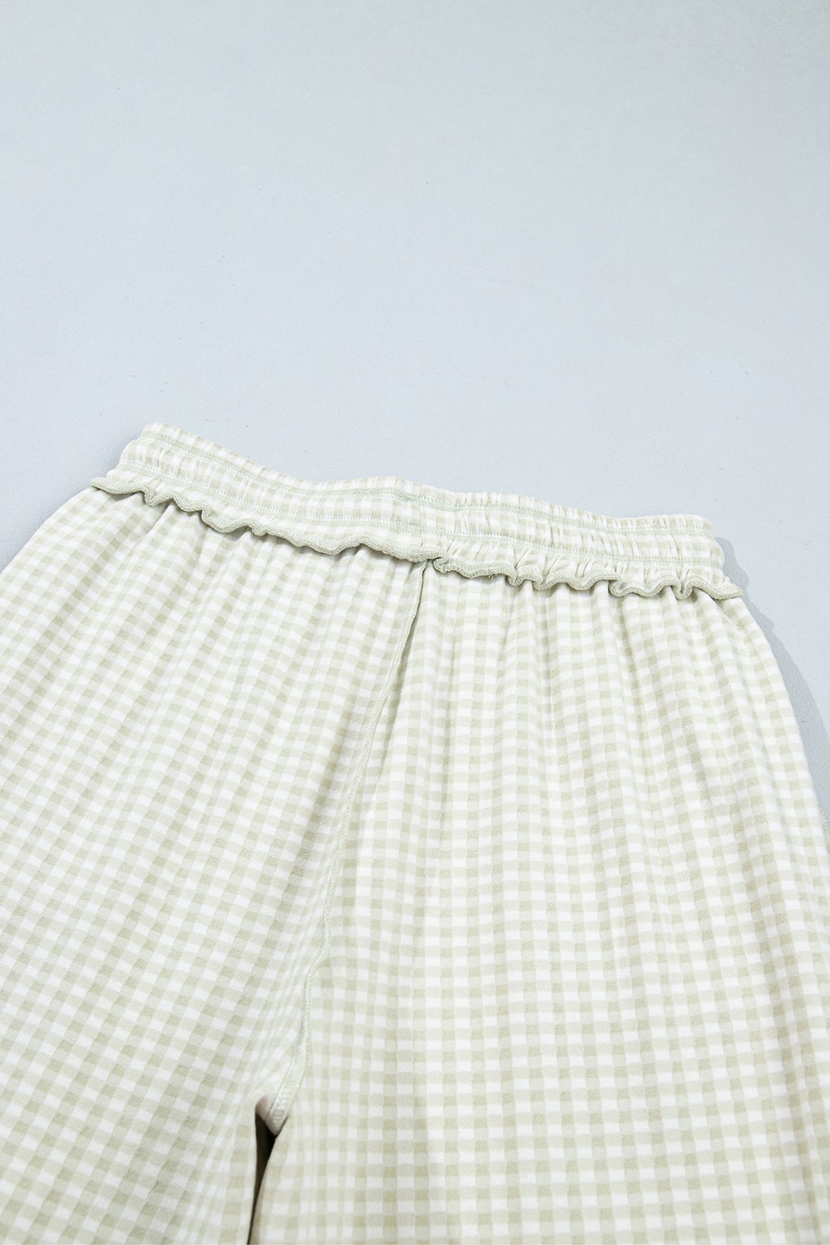 Brown Plaid Contrast Trim Drawstring Elastic Waist Shift Pants