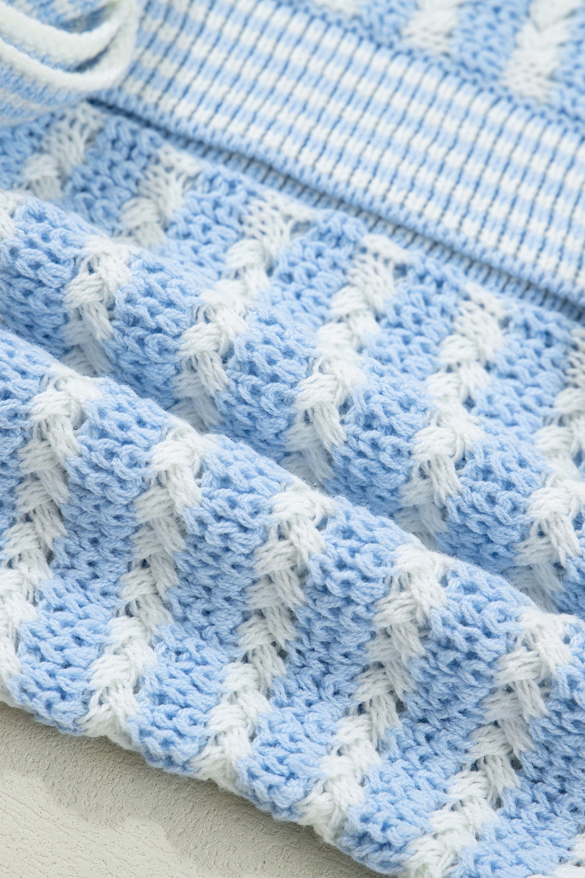 Green Stripe Short Sleeve Knit V Neck Bow Knot Sweater