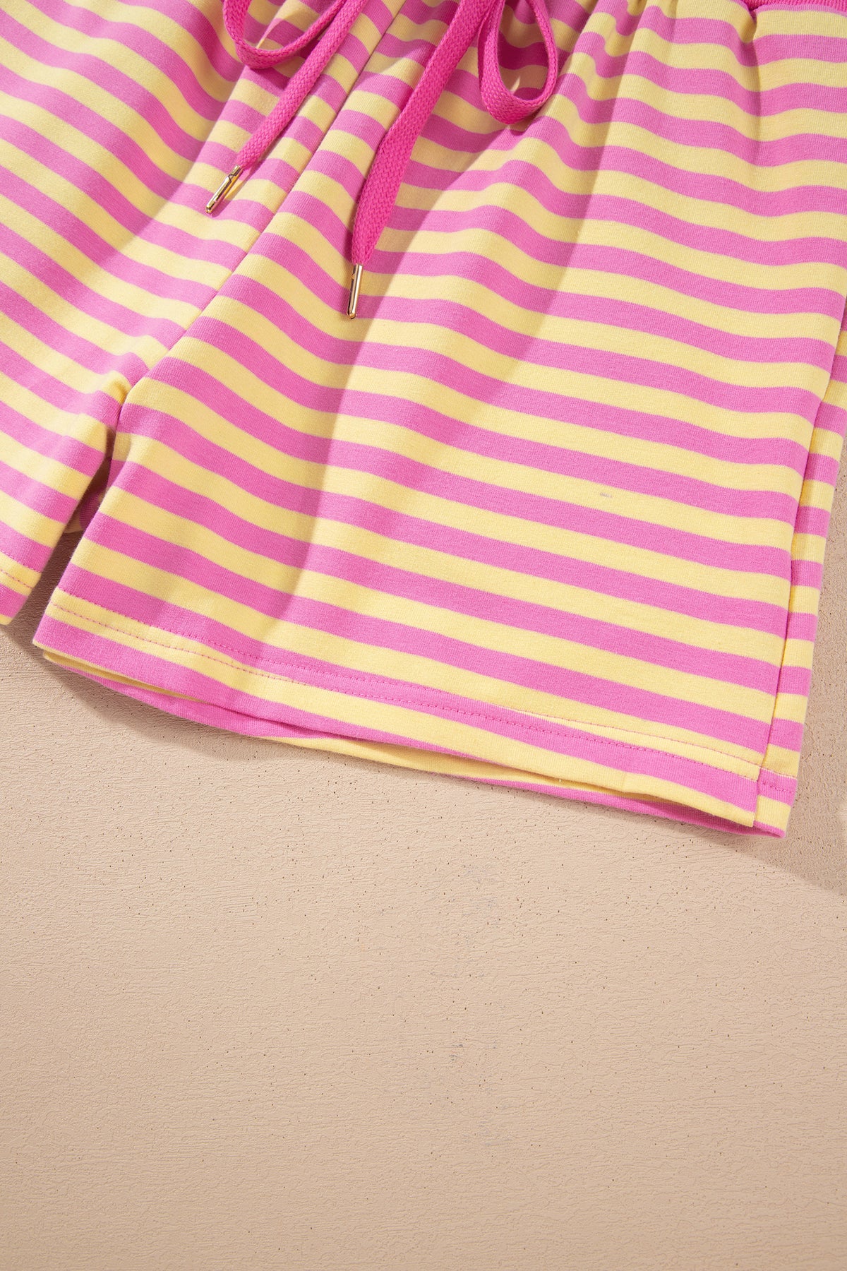 Rose Red Striped Long Sleeve Zip-Up Hoodie Drawstring Elastic Waist 2pcs Short Set