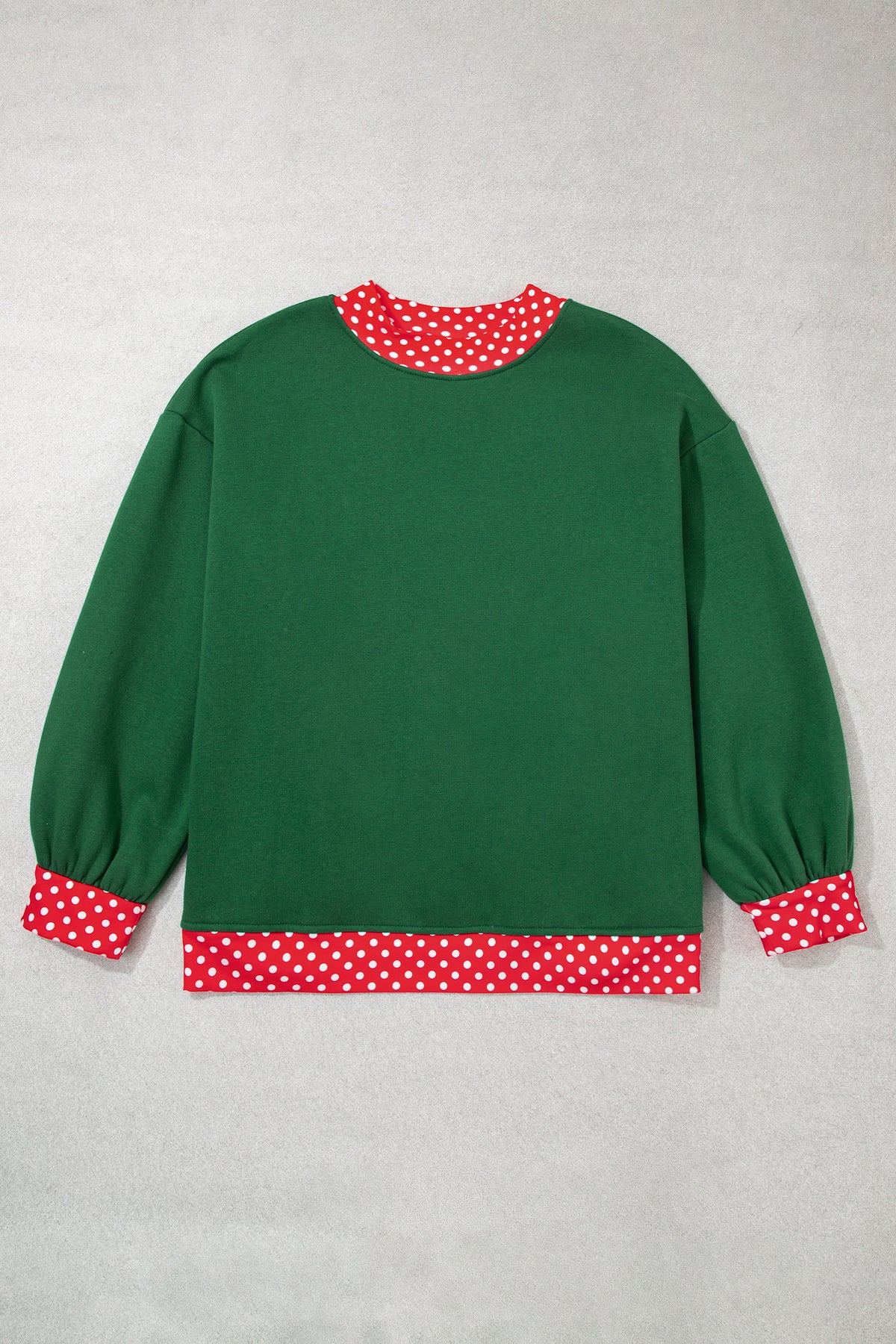 Racing Red Polka Dot Patchwork Round Neck Plus Size Sweatshirt