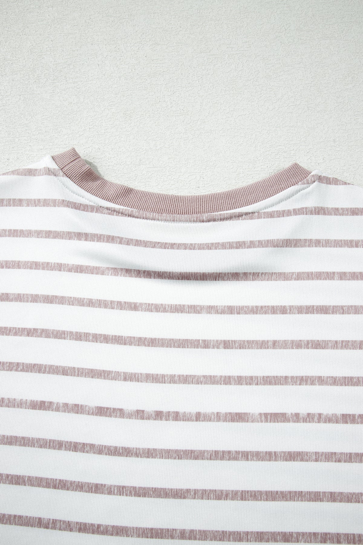 Khaki Stripe Color Block Trim Round Neck Short Sleeve Top