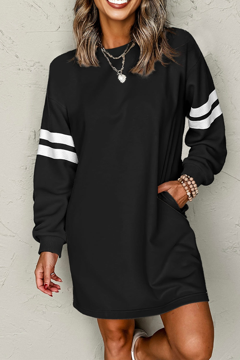 Orange Varsity Contrast Banded Sleeve Shift Sweatshirt Dress