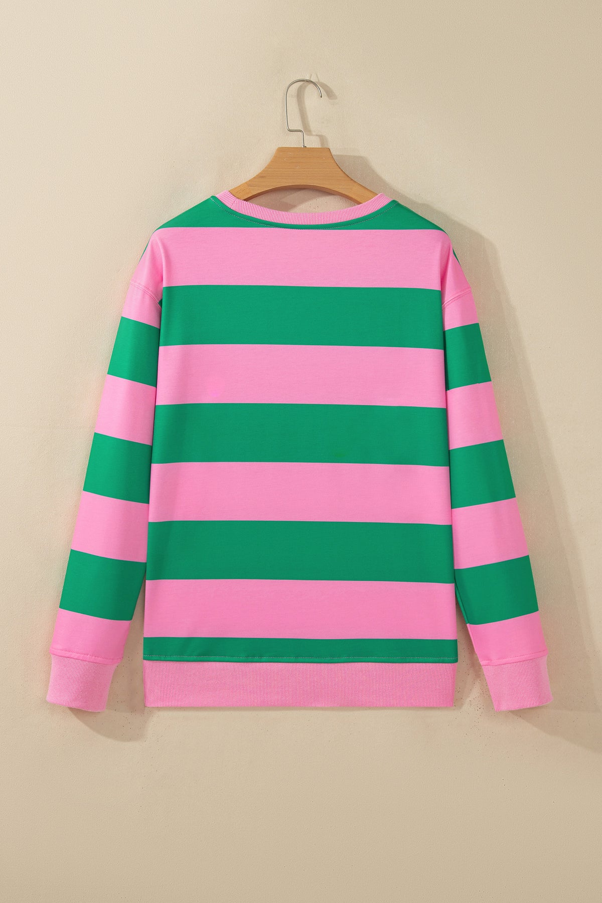 Green Stripe holly jolly Letter Embroidered Pullover Sweatshirt