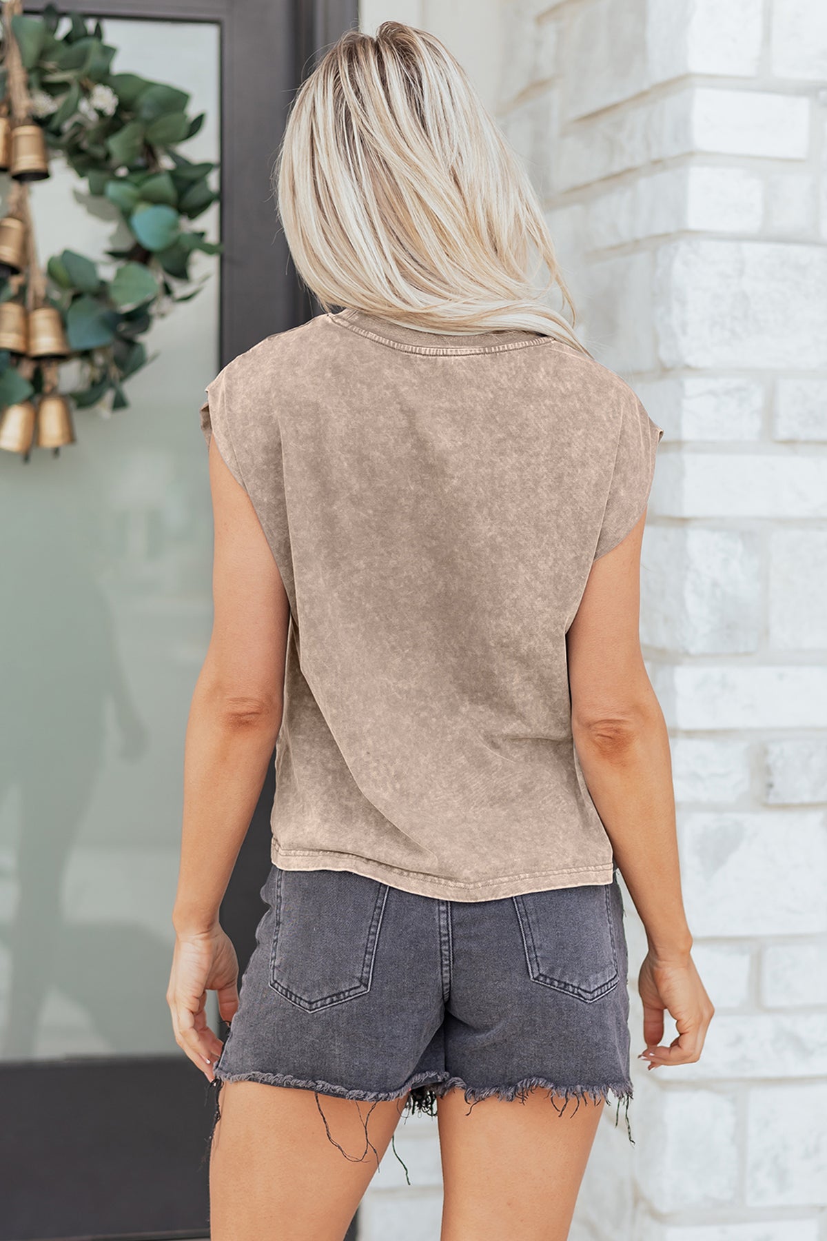Smoke Gray Cowboy & Beer Western Graphic Mineral Wash Tank Top