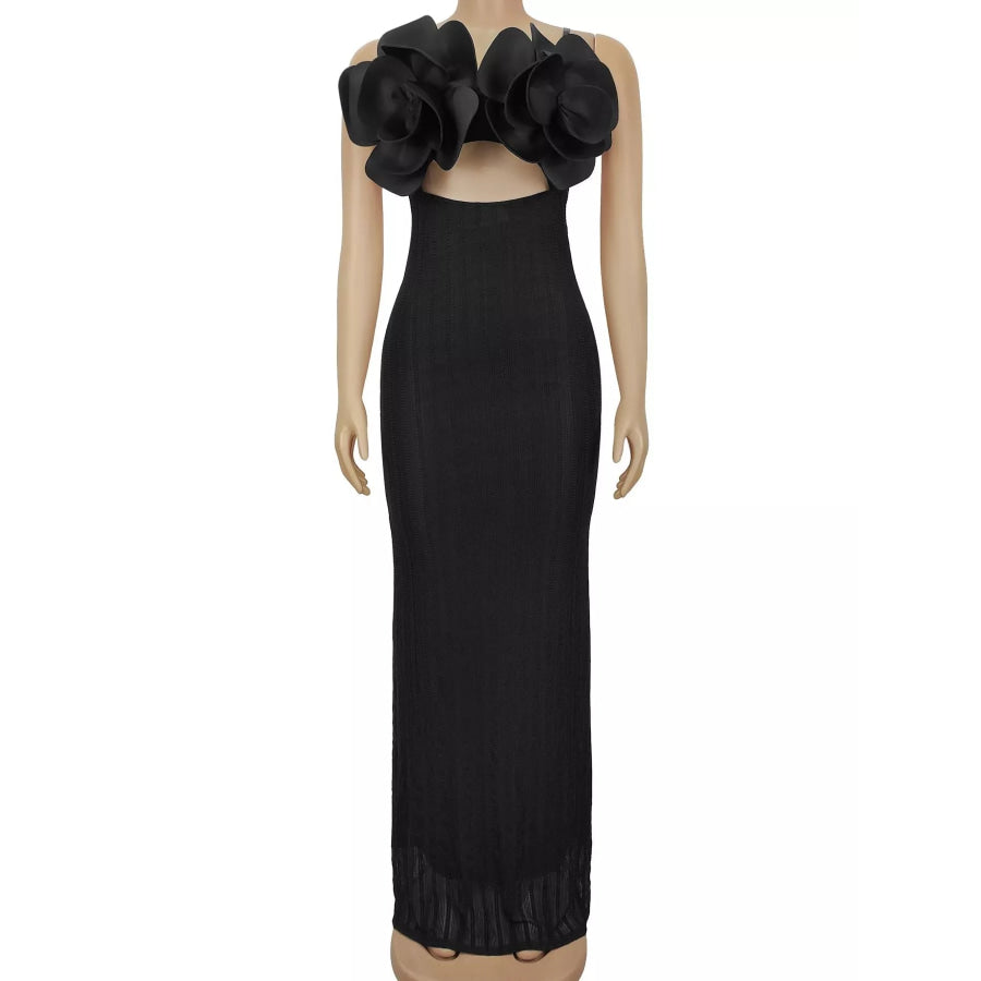 3D Flower Cutout Spaghetti Strap Bodycon Maxi Dress Apparel and Accessories
