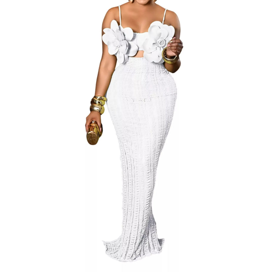 3D Flower Cutout Spaghetti Strap Bodycon Maxi Dress Apparel and Accessories
