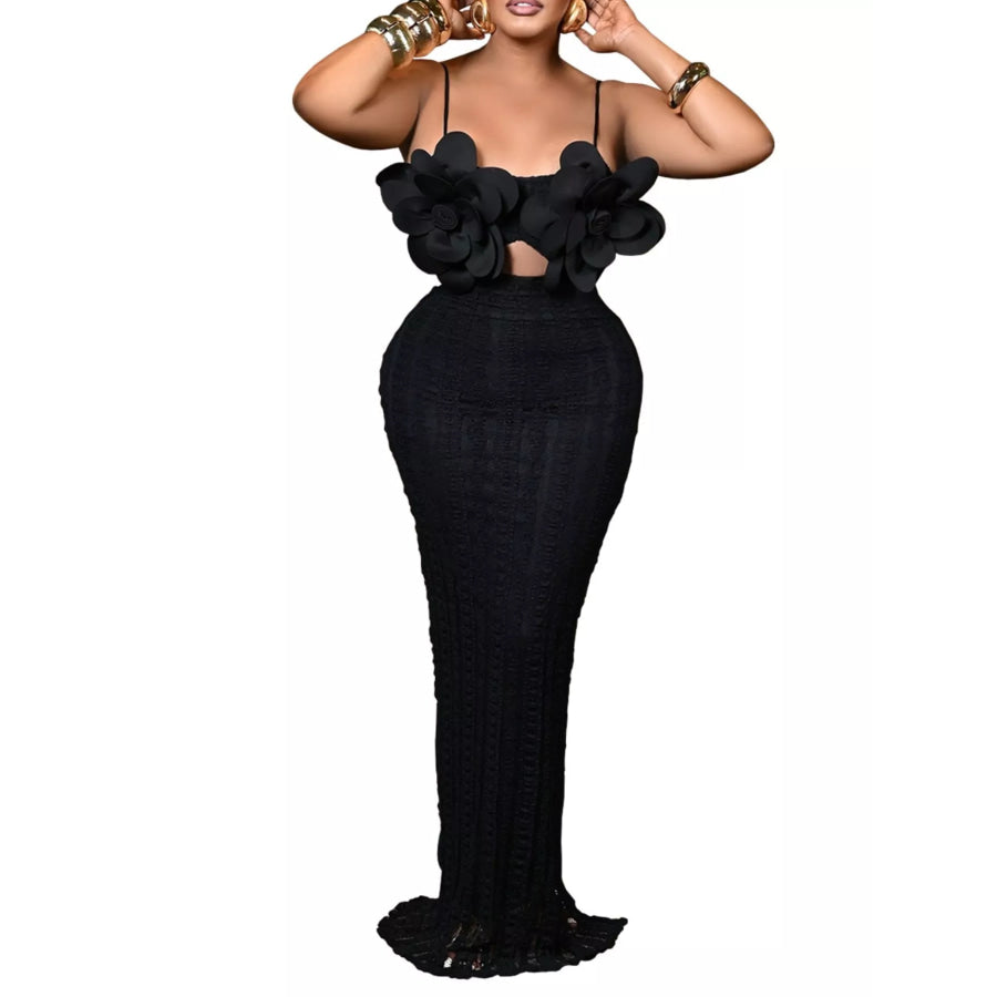 3D Flower Cutout Spaghetti Strap Bodycon Maxi Dress Apparel and Accessories