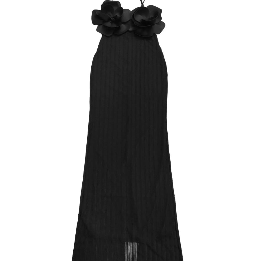 3D Flower Cutout Spaghetti Strap Bodycon Maxi Dress Apparel and Accessories