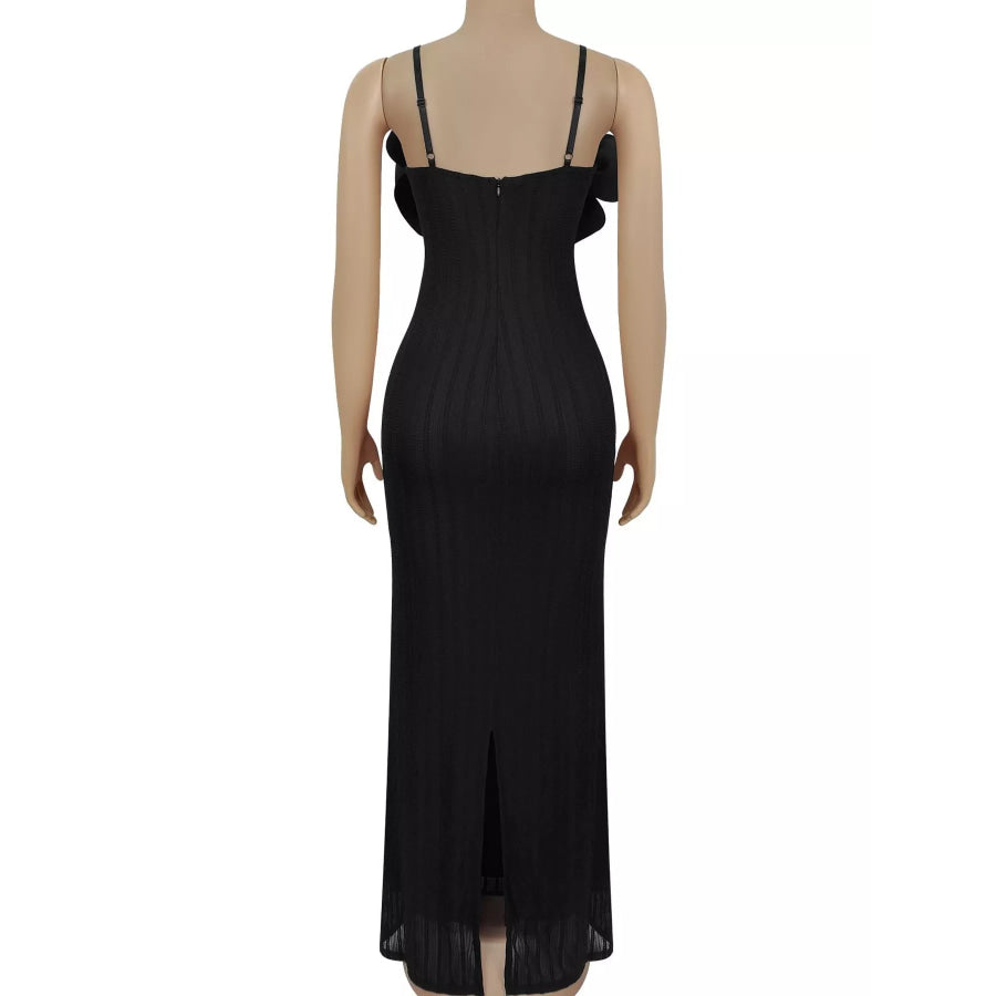 3D Flower Cutout Spaghetti Strap Bodycon Maxi Dress Apparel and Accessories