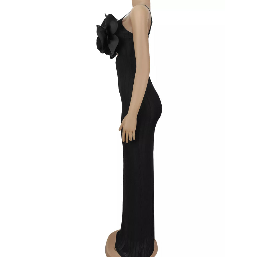 3D Flower Cutout Spaghetti Strap Bodycon Maxi Dress Apparel and Accessories