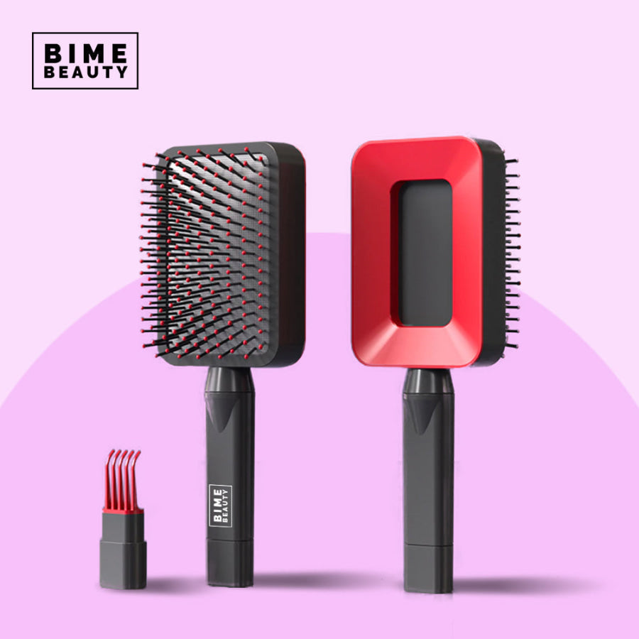 3D Self - cleaning Deluxe Rectangular Hair Brush Red Combs