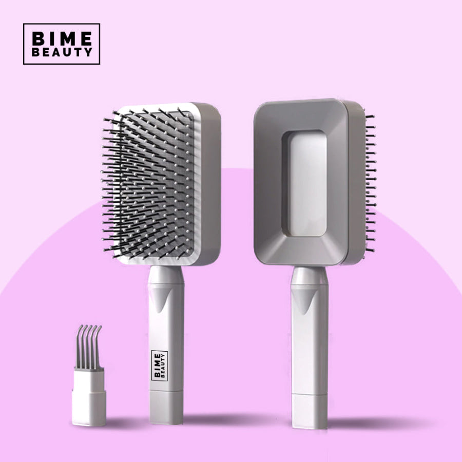 3D Self - cleaning Deluxe Rectangular Hair Brush White Combs