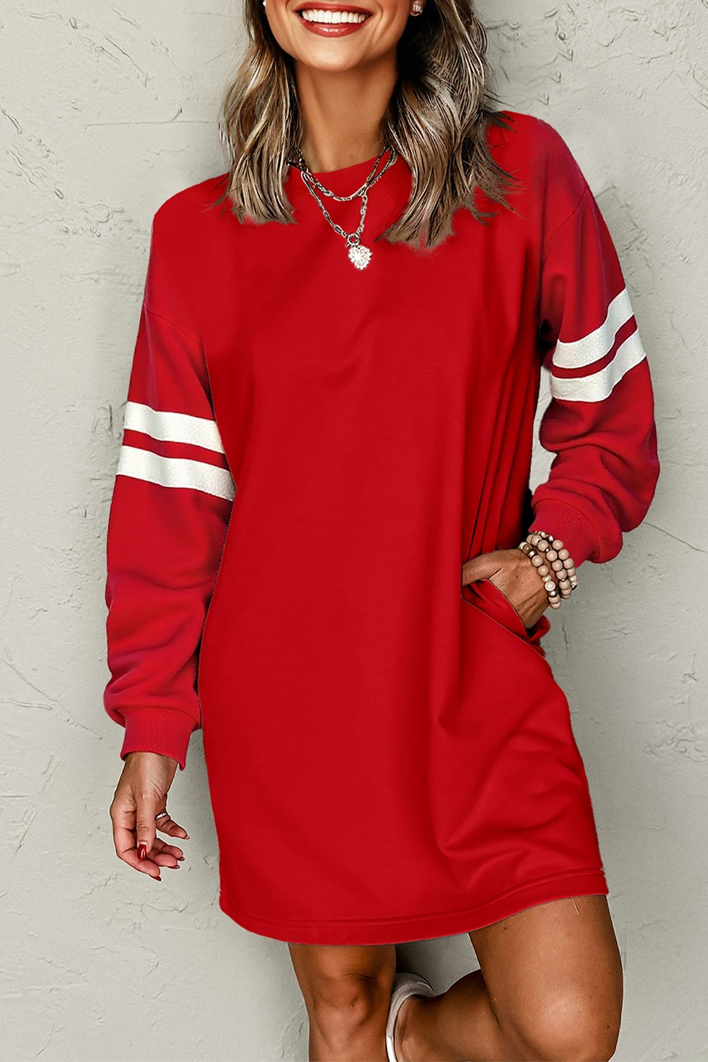 Orange Varsity Contrast Banded Sleeve Shift Sweatshirt Dress