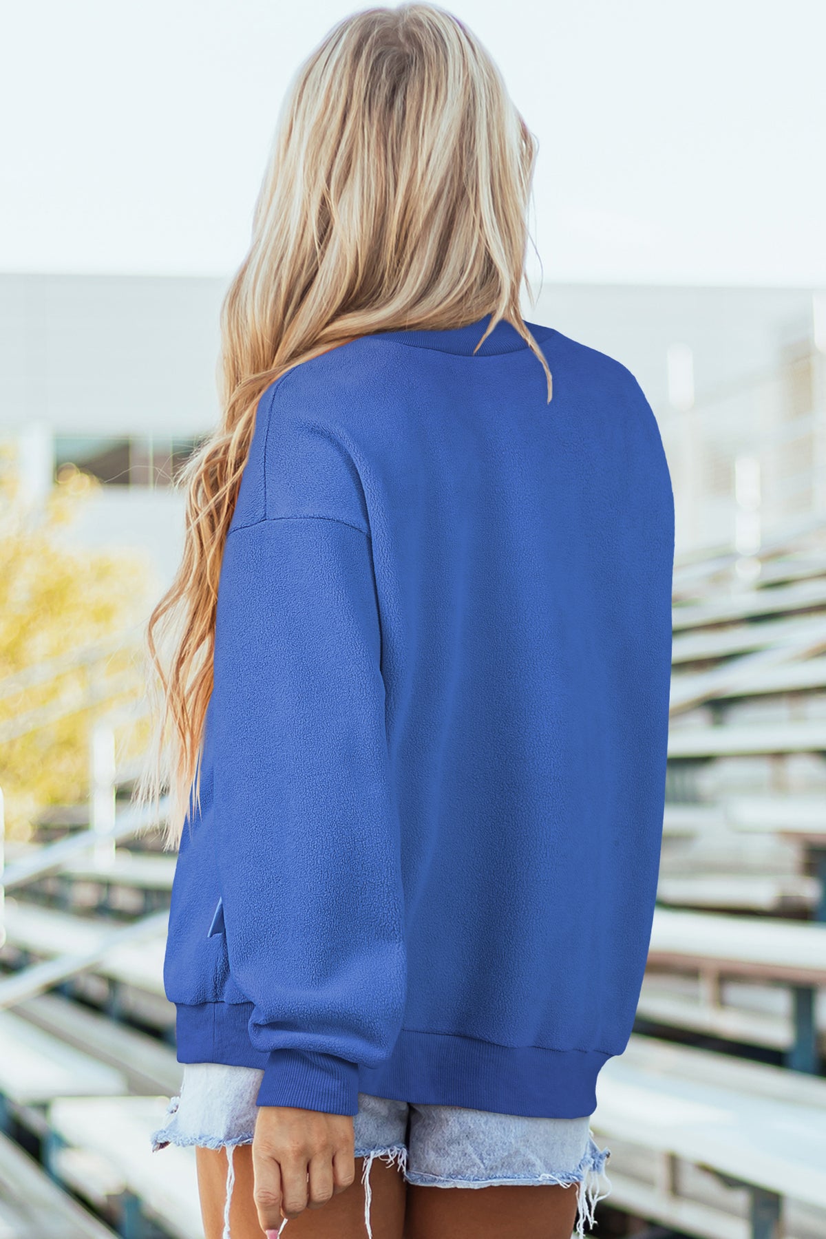 Bluing Oversize Drop Shoulder Reversible Mock Neck Sweatshirt