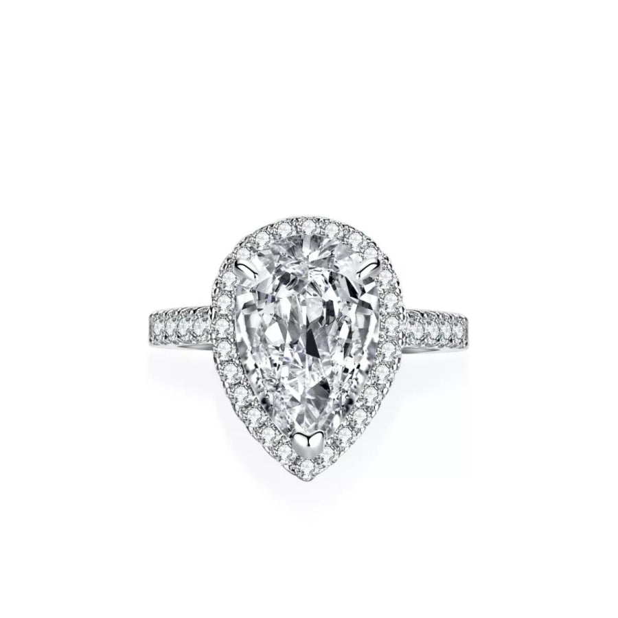 4 Carat 925 Sterling Silver Moissanite Teardrop Ring Apparel and Accessories