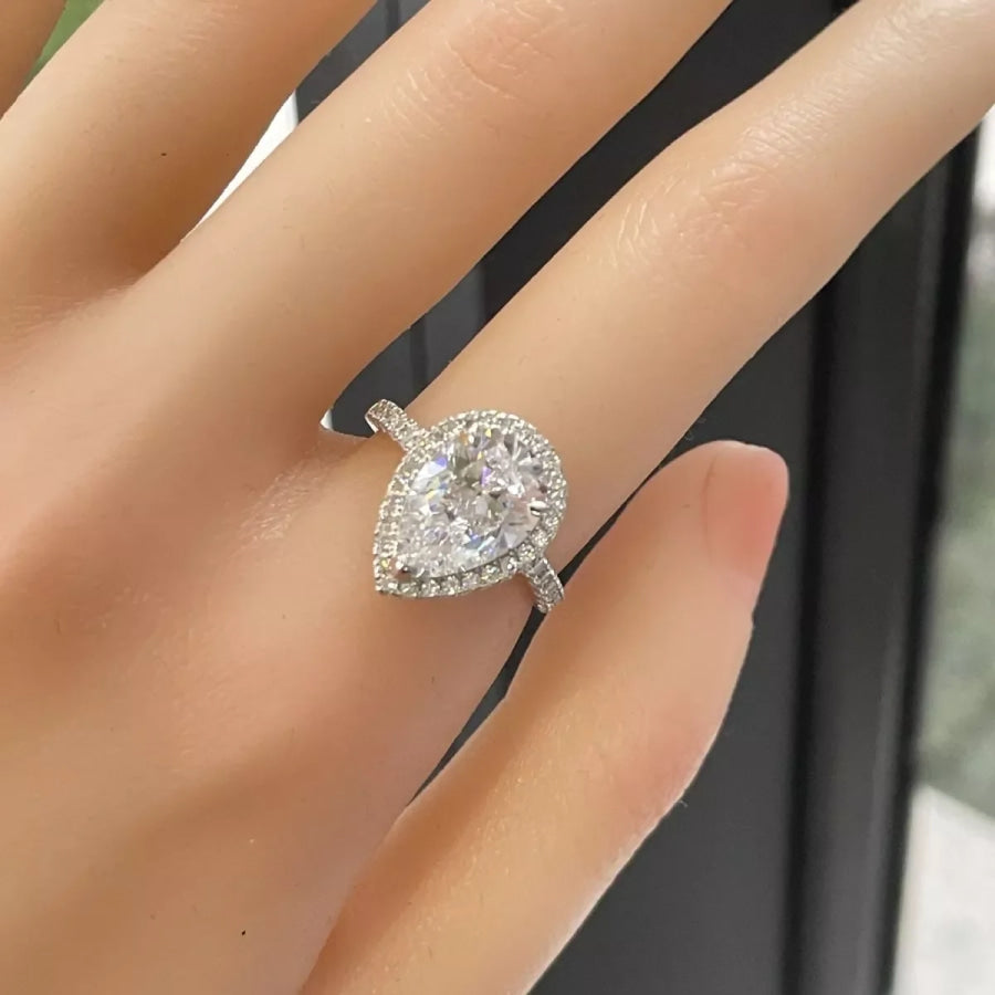4 Carat 925 Sterling Silver Moissanite Teardrop Ring Apparel and Accessories