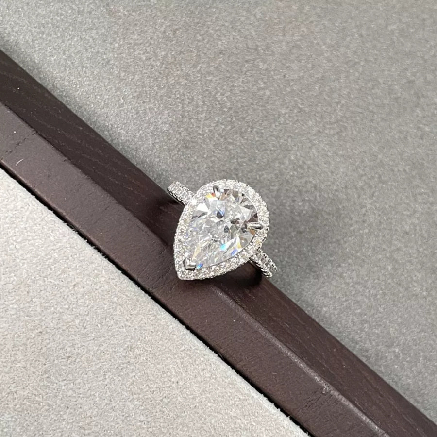 4 Carat 925 Sterling Silver Moissanite Teardrop Ring Apparel and Accessories