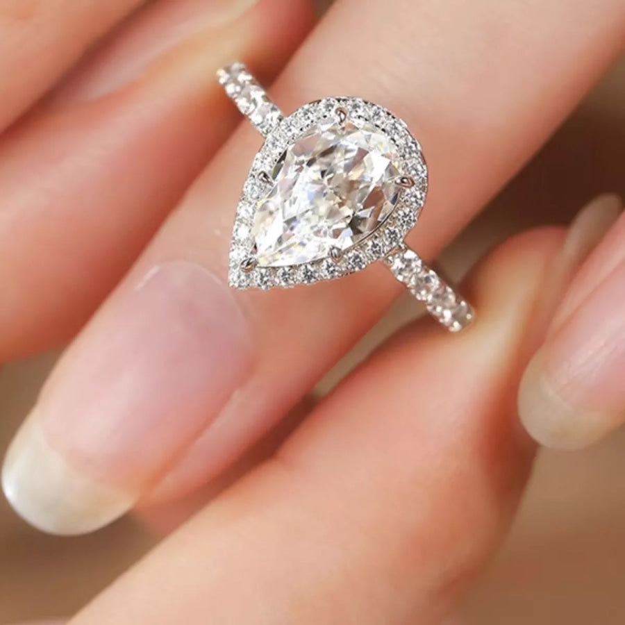 4 Carat 925 Sterling Silver Moissanite Teardrop Ring Apparel and Accessories