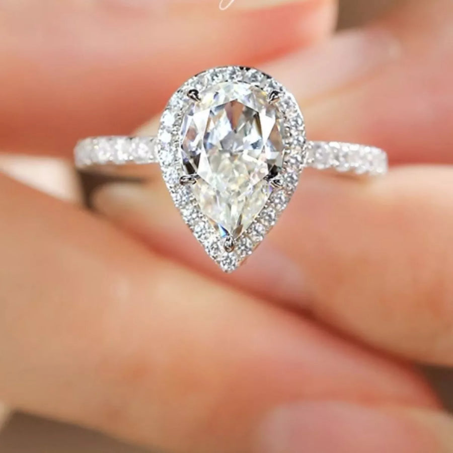 4 Carat 925 Sterling Silver Moissanite Teardrop Ring Apparel and Accessories
