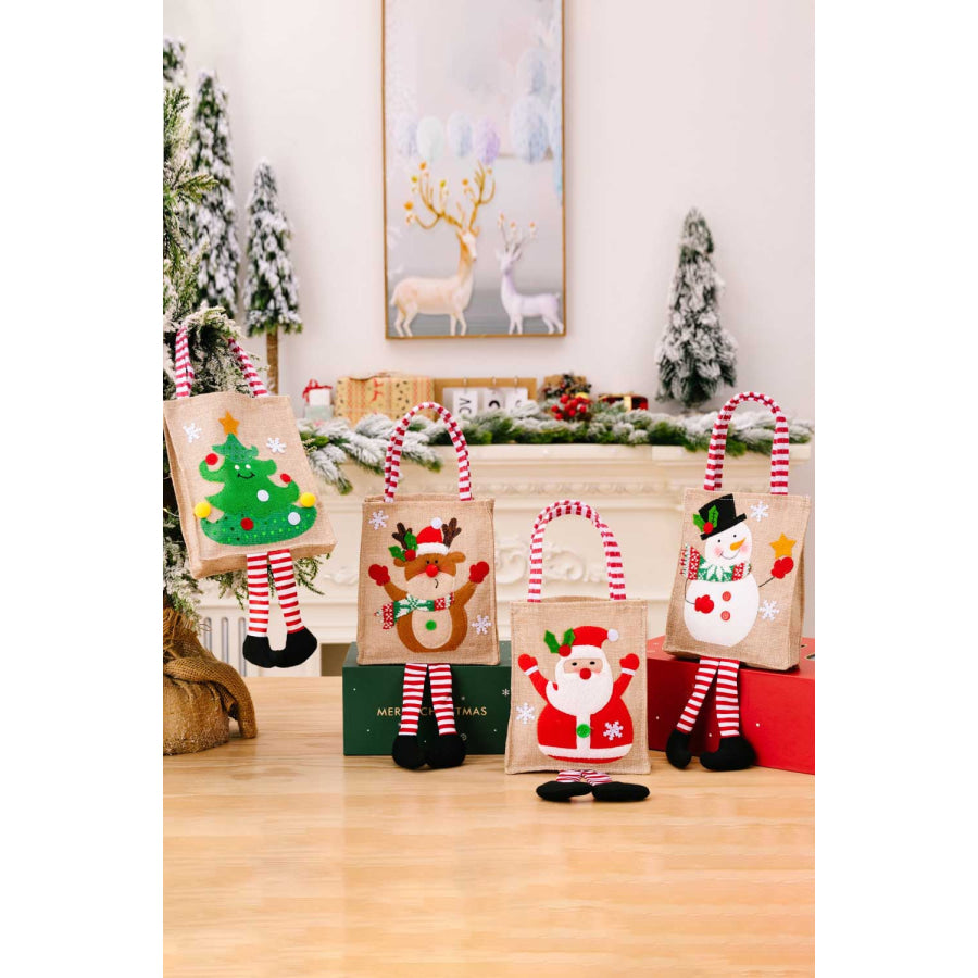 4-Pack Christmas Gnome Graphic Striped Gift Bag Santa/Snowman/Reindeer/Christmas Tree / One Size/4 Pack Apparel and Accessories