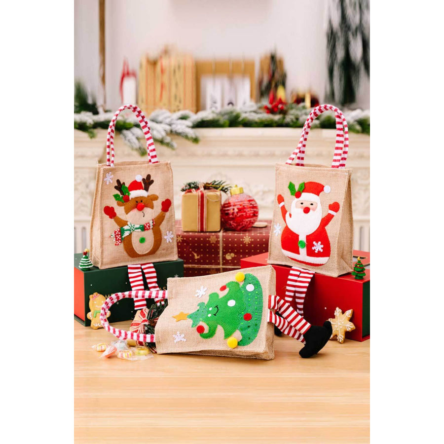 4-Pack Christmas Gnome Graphic Striped Gift Bag Santa/Snowman/Reindeer/Christmas Tree / One Size/4 Pack Apparel and Accessories