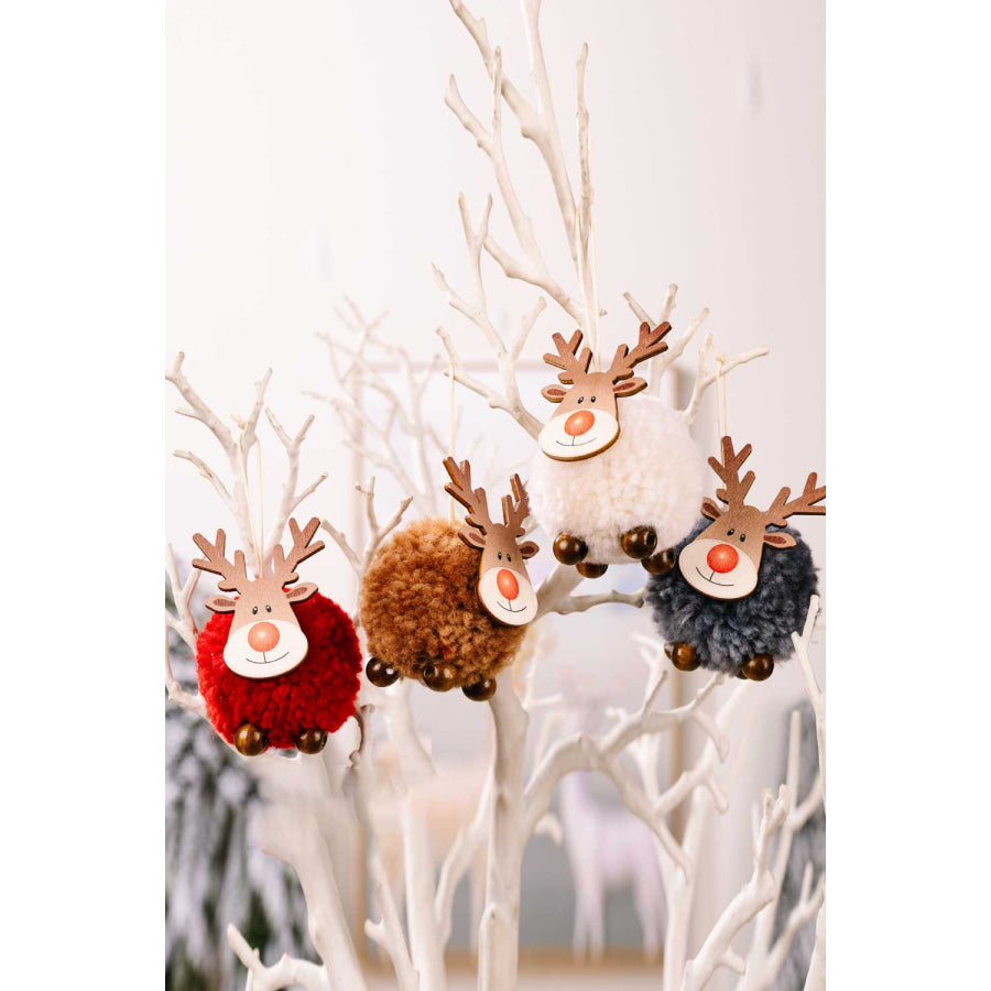 4-Pack Christmas Sherpa Reindeer Hanging Widgets Red/Brown/White/Gray / One Size/4 Pack Apparel and Accessories