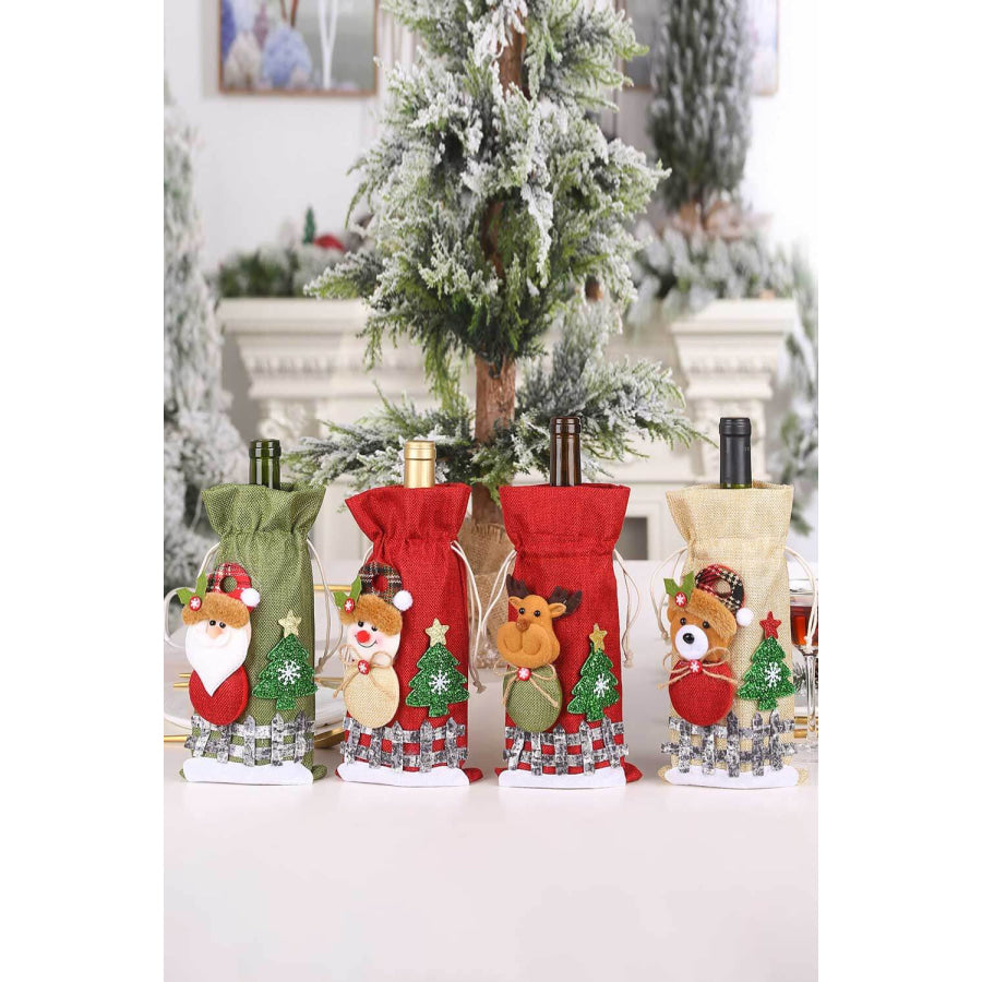 4-Pack Drawstring Christmas Wine Bottle Covers Santa/Snowman/Reindeer/Bear / One Size/4 Pack Apparel and Accessories