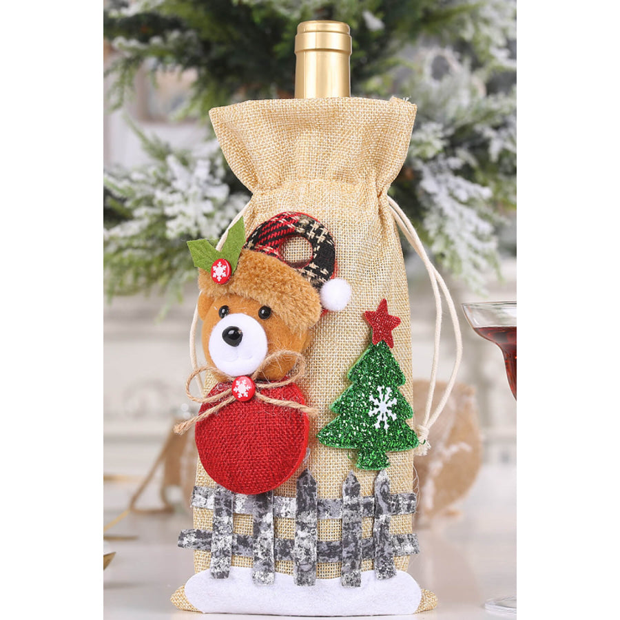 4-Pack Drawstring Christmas Wine Bottle Covers Santa/Snowman/Reindeer/Bear / One Size/4 Pack Apparel and Accessories