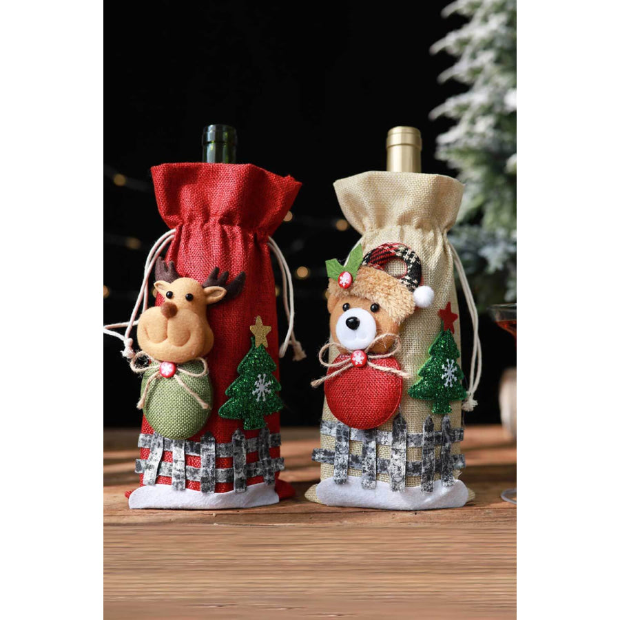 4-Pack Drawstring Christmas Wine Bottle Covers Santa/Snowman/Reindeer/Bear / One Size/4 Pack Apparel and Accessories