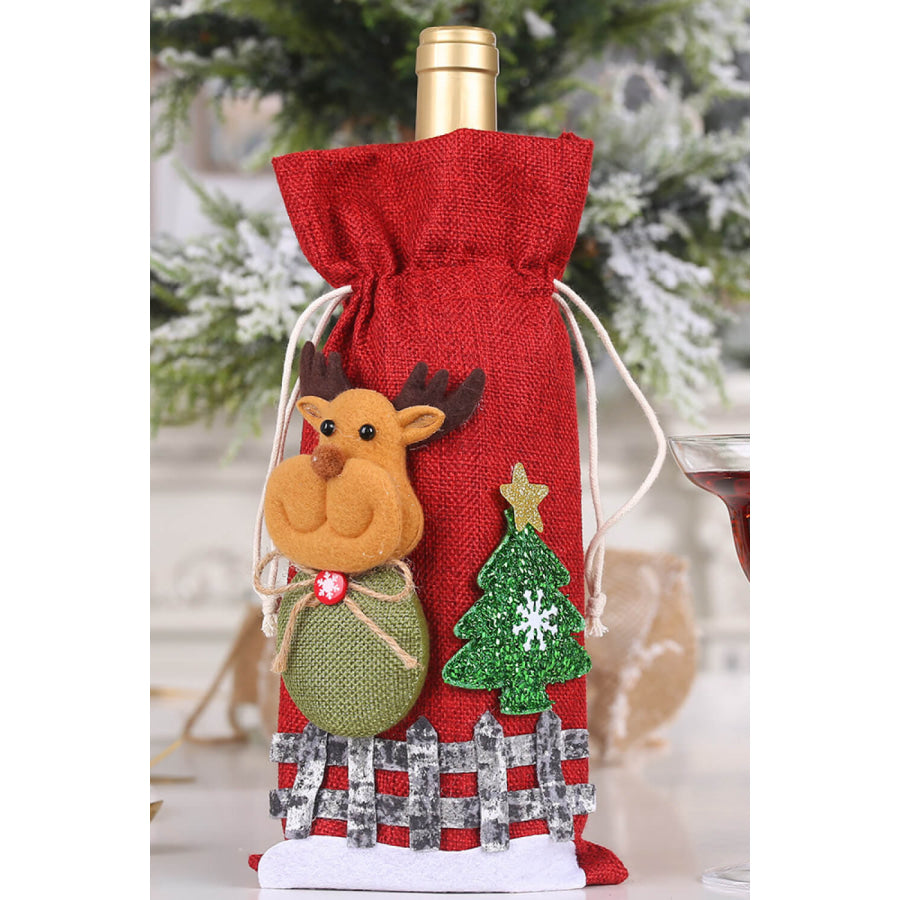 4-Pack Drawstring Christmas Wine Bottle Covers Santa/Snowman/Reindeer/Bear / One Size/4 Pack Apparel and Accessories